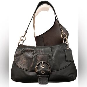 Coach Black Leather Soho Buckle Pleated Flap Shoulder Bag Y2K 90s Good Condition